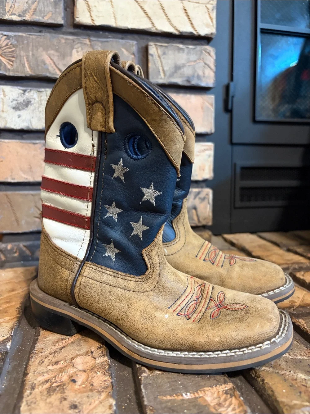 Cody James Kids Broad Square Toe USA Flag Western Cowboy Boots Size 11D